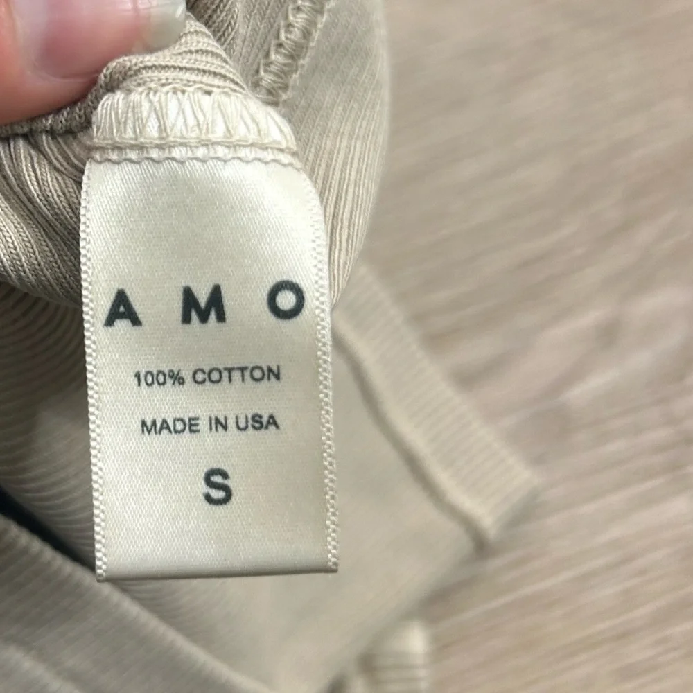 NWT AMO 100% Cotton Ribbed Scoop Neck Tan Tank Top - Picture 10 of 10